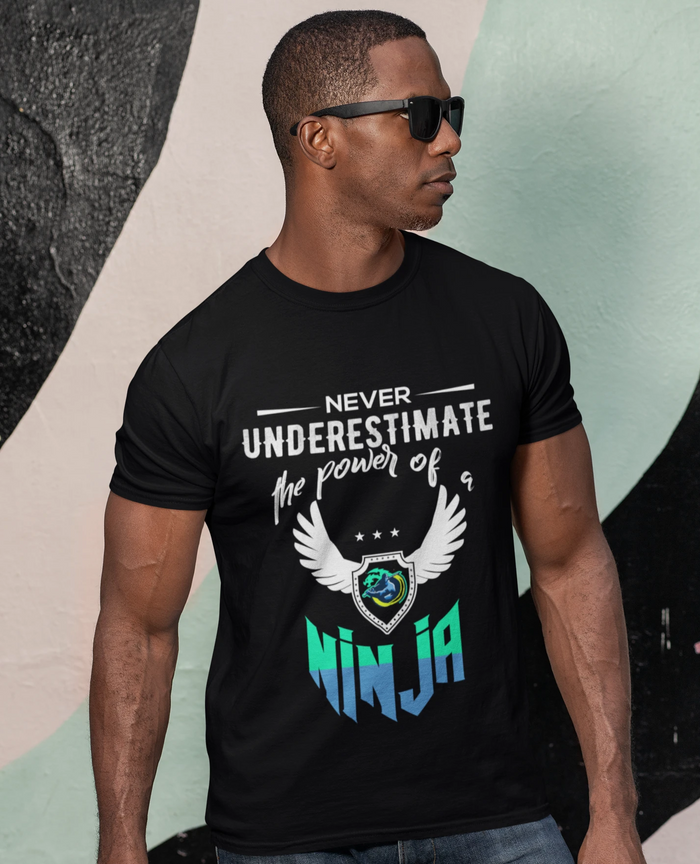 Green Text Ninja Power Short Sleeve Tee: black, white ninja theme, casual graphic style