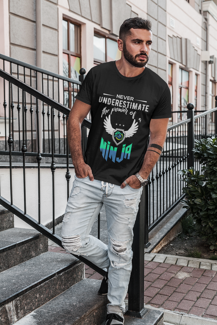 Green Text Ninja Power Short Sleeve Tee: black, white ninja theme, casual graphic style