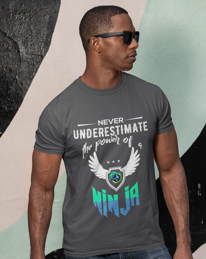 Green Text Ninja Power Short Sleeve Tee: black, white ninja theme, casual graphic style