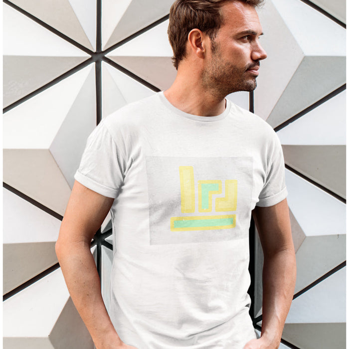 Grunge Block Men's Short Sleeve Gaming T-Shirt: white, light gray short-sleeve graphic T-shirt, minimal graphic style
