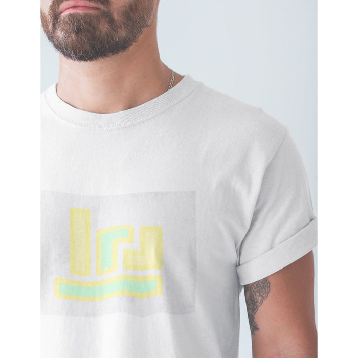 Grunge Block Men's Short Sleeve Gaming T-Shirt: white, light gray short-sleeve graphic T-shirt, minimal graphic style