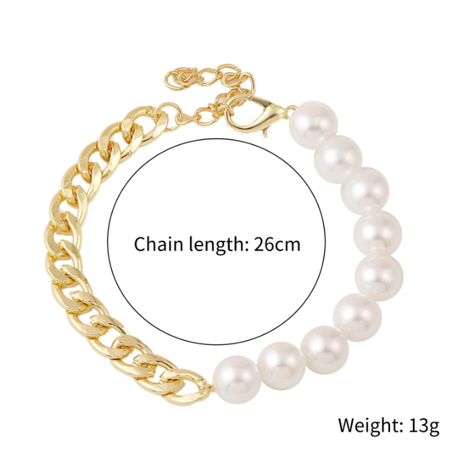 Half Chain Women's Bracelet Adorned with Pearls: white, gold necklace, classic elegant style