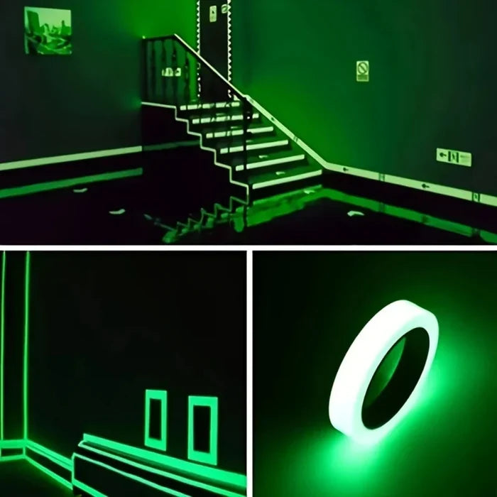 Halloween and Home Decoration Glow Tape, Enhance Your Spooky Décor: black, neon green collage of blacklight/neon-lit interior