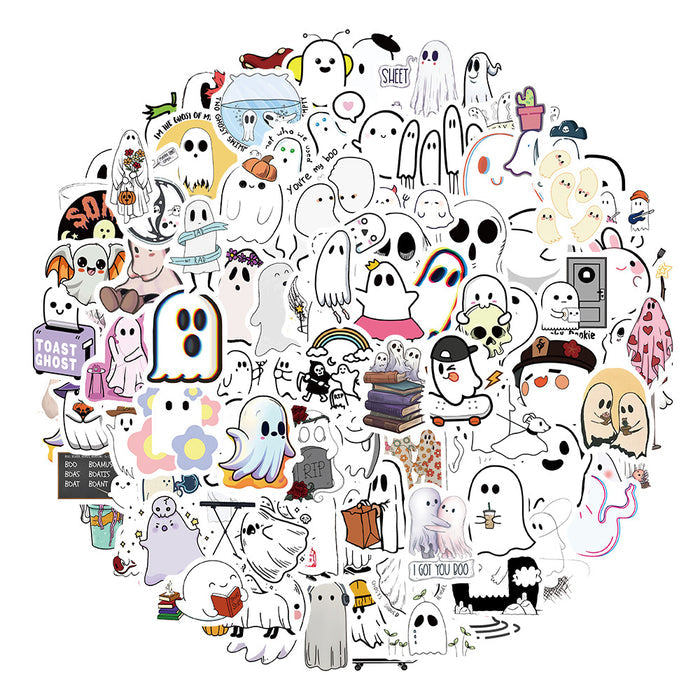 Halloween Ghost Stickers: Customize, Waterproof, Residue-Free: white, black ghosts and Halloween-themed cartoon characters, k