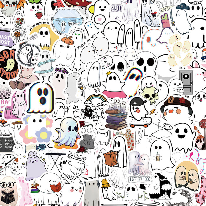 Halloween Ghost Stickers: Customize, Waterproof, Residue-Free: white, black ghosts and Halloween-themed cartoon characters, k