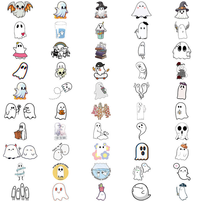 Halloween Ghost Stickers: Customize, Waterproof, Residue-Free: white, black ghosts and Halloween-themed cartoon characters, k