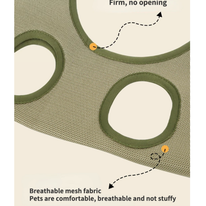 Hammock Cat Grooming Restraint Bag: olive green, gray gray cat, product advertisement style