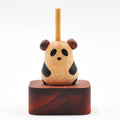 Handcrafted Wood Panda Top with Base: light natural wood, dark brown panda, minimal cartoon style