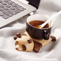 Handmade Wooden Panda Coaster Gift: light tan, dark brown dog, cute cartoon style