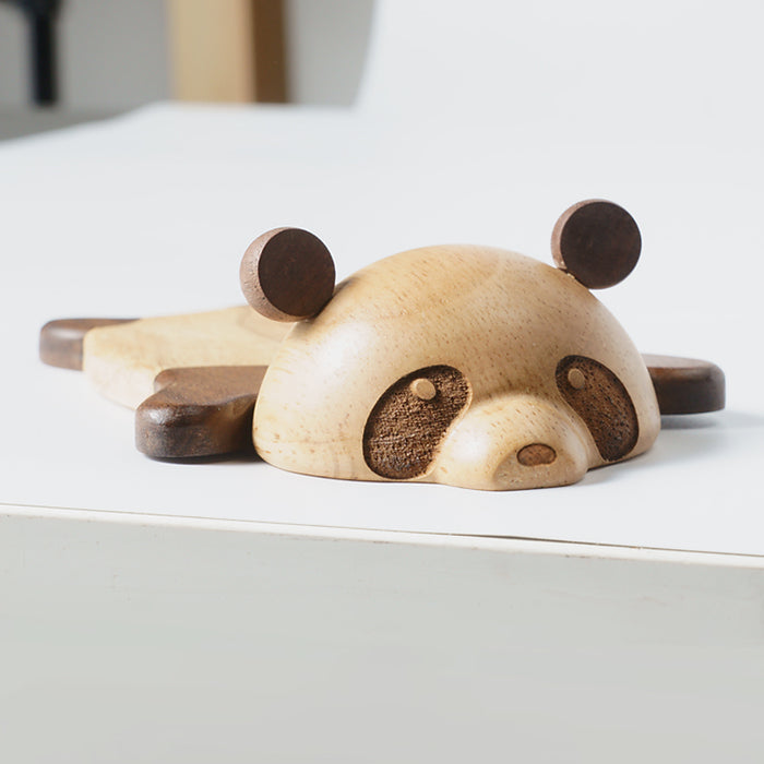 Handmade Wooden Panda Coaster Gift: light tan, dark brown dog, cute cartoon style