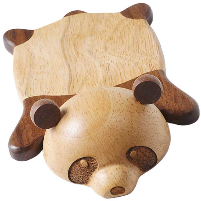 Handmade Wooden Panda Coaster Gift: light tan, dark brown dog, cute cartoon style