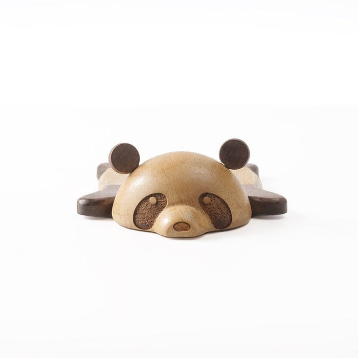 Handmade Wooden Panda Coaster Gift: light tan, dark brown dog, cute cartoon style