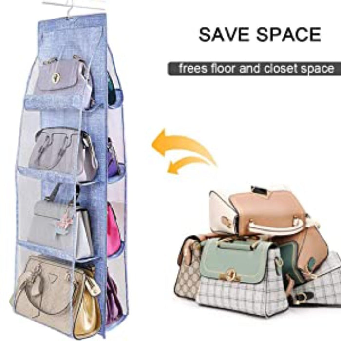 Hanging Handbag Organizer for a Neat and Tidy Closet: gray, transparent hanging handbag organizer, minimal style
