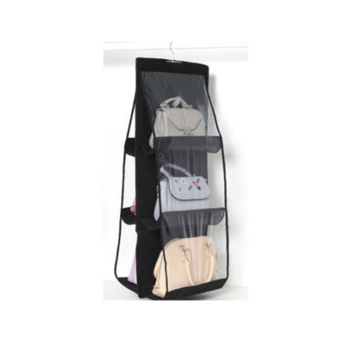 Hanging Handbag Organizer for a Neat and Tidy Closet: gray, transparent hanging handbag organizer, minimal style