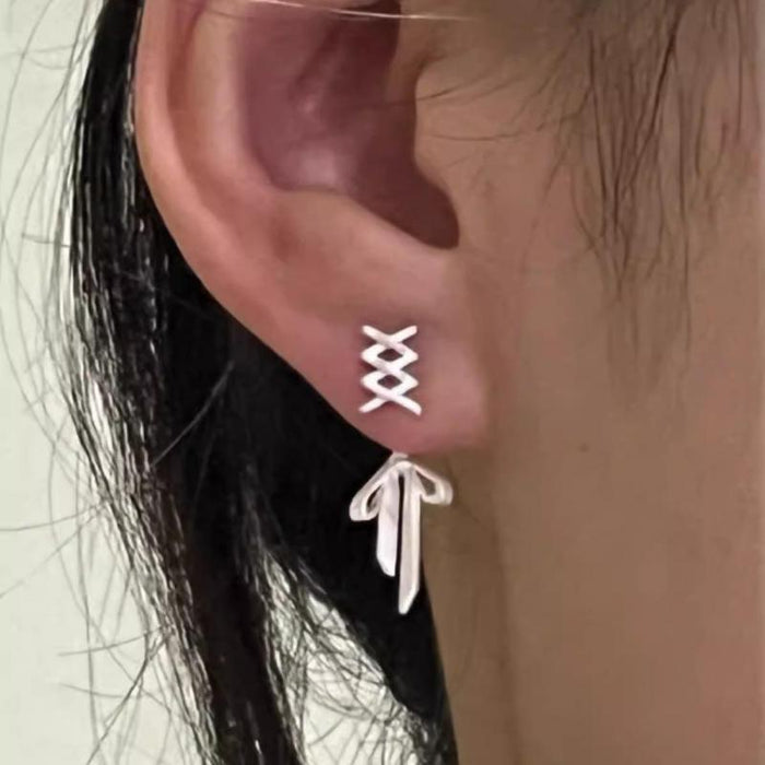 Harajuku Bow Stud Earrings, Metal: white, silver-toned bow/ribbon, minimal cute style