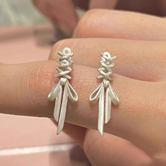 Harajuku Bow Stud Earrings, Metal: white, silver-toned bow/ribbon, minimal cute style