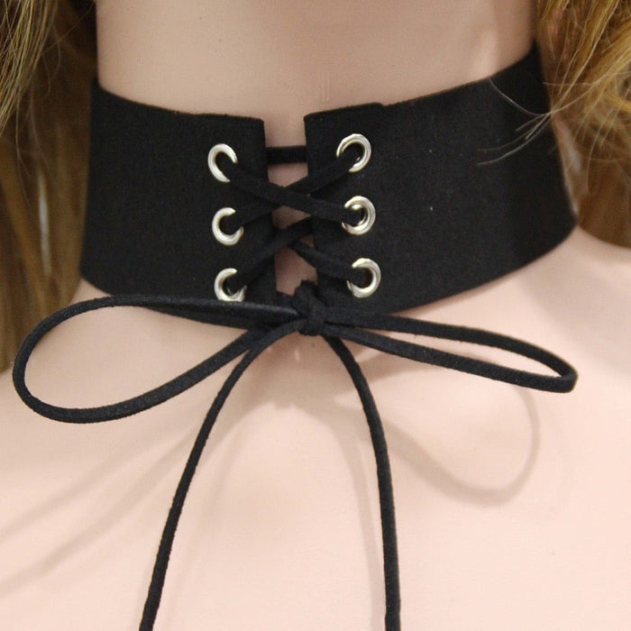 Harajuku Gothic Lace-Up Choker Necklace: black, silver choker necklace, gothic style
