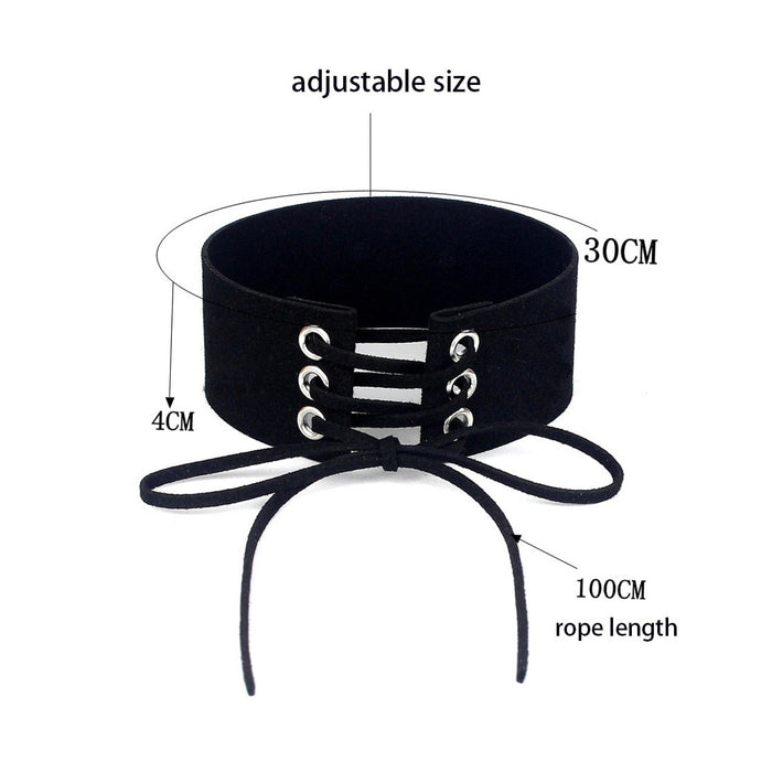 Harajuku Gothic Lace-Up Choker Necklace: black, silver choker necklace, gothic style