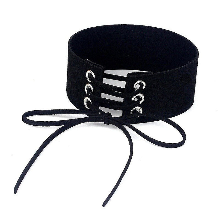 Harajuku Gothic Lace-Up Choker Necklace: black, silver choker necklace, gothic style