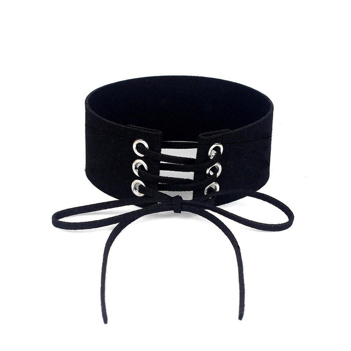 Harajuku Gothic Lace-Up Choker Necklace: black, silver choker necklace, gothic style