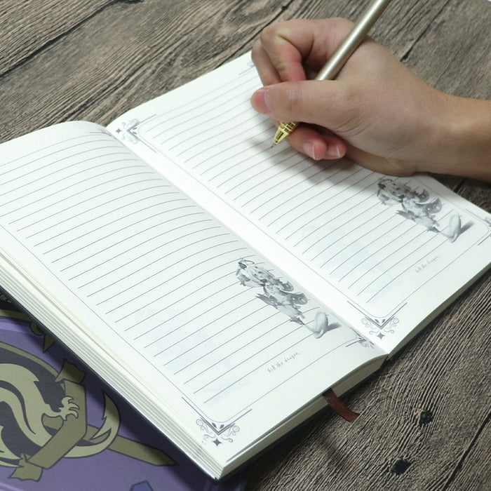 Hard Shell Genshin Impact Notebook: purple, black dragon emblem, fantasy cartoon style