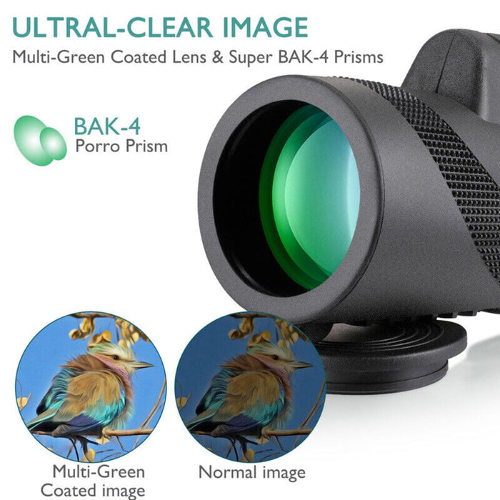 HD Monocular Tripod for Smartphone Photography: black, dark gray monocular telescope with tripod, minimal functional outdoor/