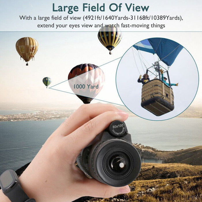 HD Monocular Tripod for Smartphone Photography: black, dark gray monocular telescope with tripod, minimal functional outdoor/