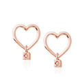 Heart Earrings in Rose Gold with 14K Gold Pin by Bella: rose gold, clear/white heart, minimal romantic style