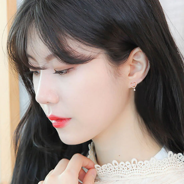 Heart Earrings in Rose Gold with 14K Gold Pin by Bella: rose gold, clear/white heart, minimal romantic style