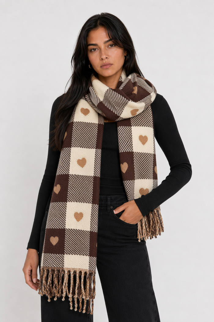 Heart-Knit Plaid Cozy Scarf Default