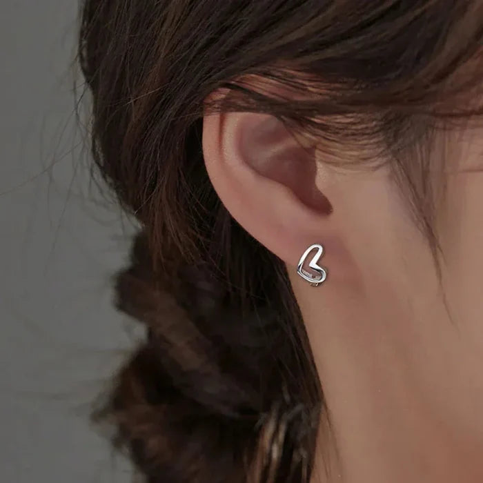 Heart-Shaped Silver Hoop Earrings: silver heart, minimal style