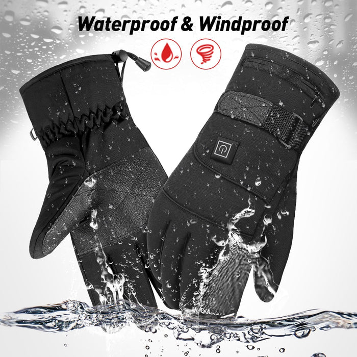 Heated Battery Powered Motorcycle Gloves with Waterproof Touch Screen: black, dark gray pair of gloves, functional outdoor wi