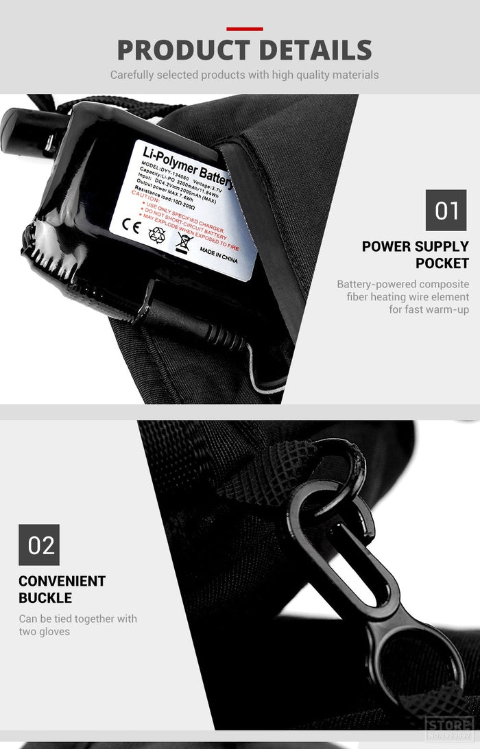 Heated Battery Powered Motorcycle Gloves with Waterproof Touch Screen: black, dark gray pair of gloves, functional outdoor wi
