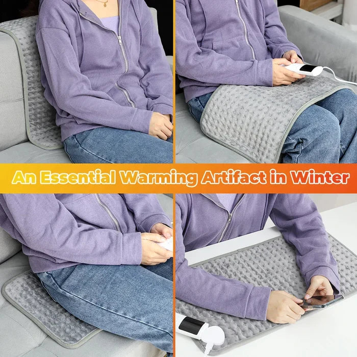 Heated Electric Pad for Warmth: orange, yellow heated cushion/pad, minimal style
