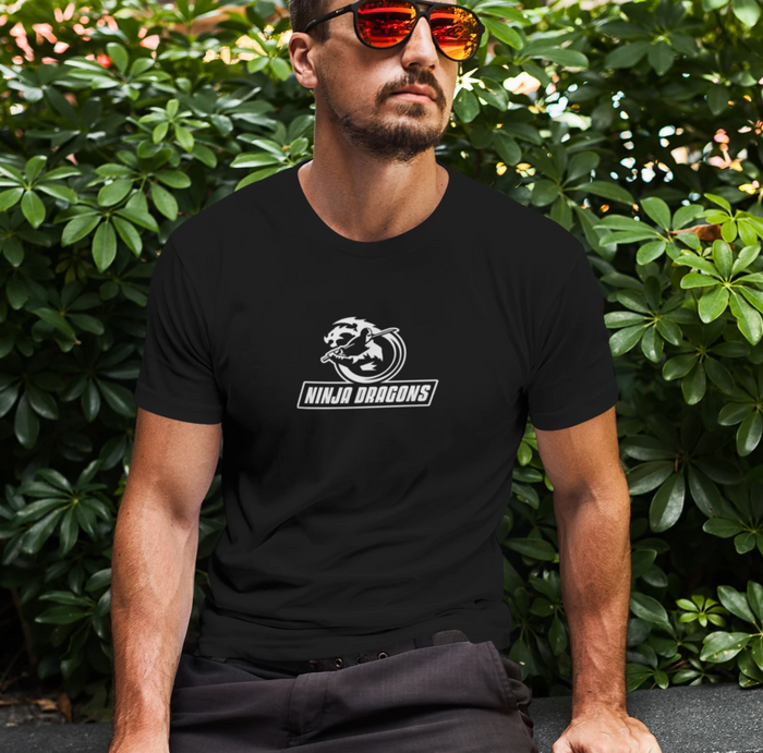 Heavy Cotton Tee, Ninja Dragon: black, white dragon, minimal graphic style