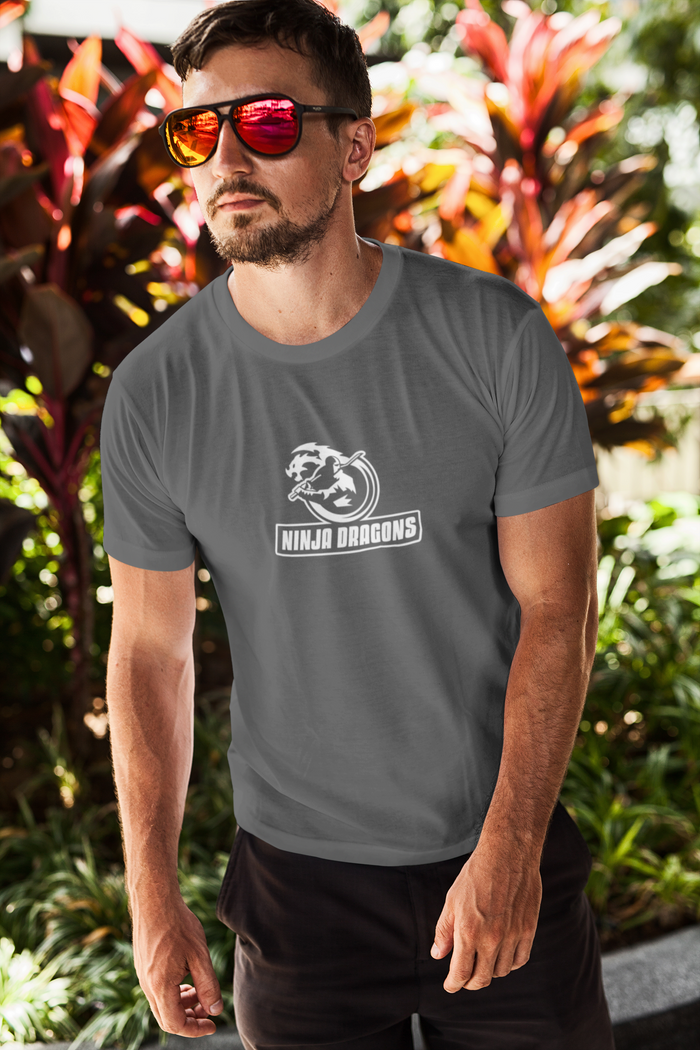 Heavy Cotton Tee, Ninja Dragon: black, white dragon, minimal graphic style