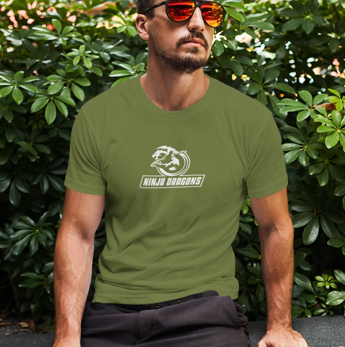 Heavy Cotton Tee, Ninja Dragon: black, white dragon, minimal graphic style