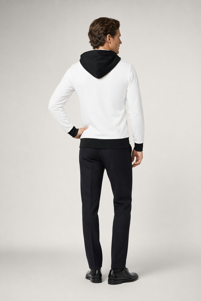 High Collar Men's Hoodie with Contrasting Cuffs White