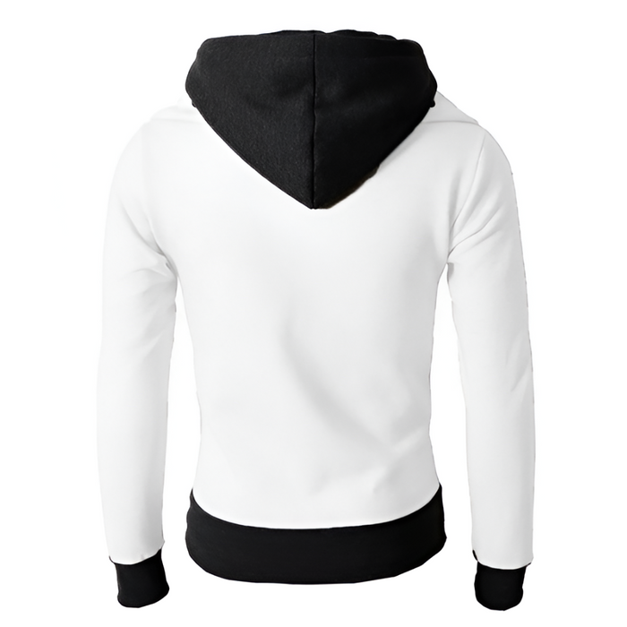 High Collar Men's Hoodie with Contrasting Cuffs: light gray, black hooded zip-up sweatshirt jacket, modern athletic casual st