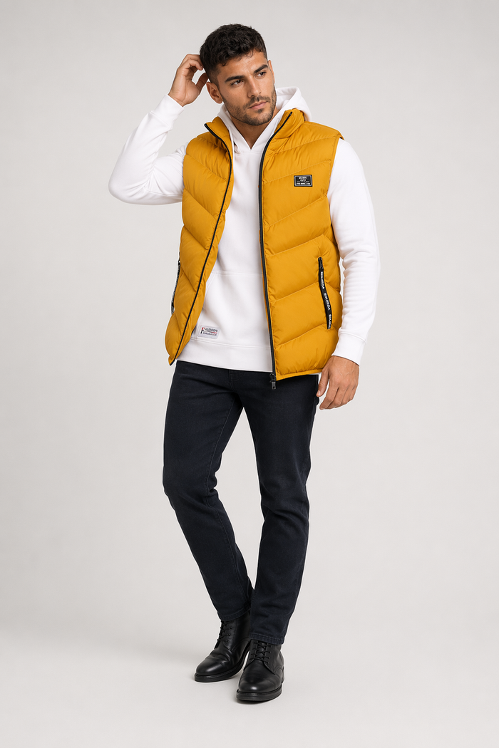 High Collar Puffer Vest for Men in Vibrant Yellow Default