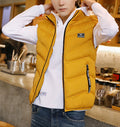 High Collar Puffer Vest for Men in Vibrant Yellow: mustard yellow, black puffer vest, casual sporty style