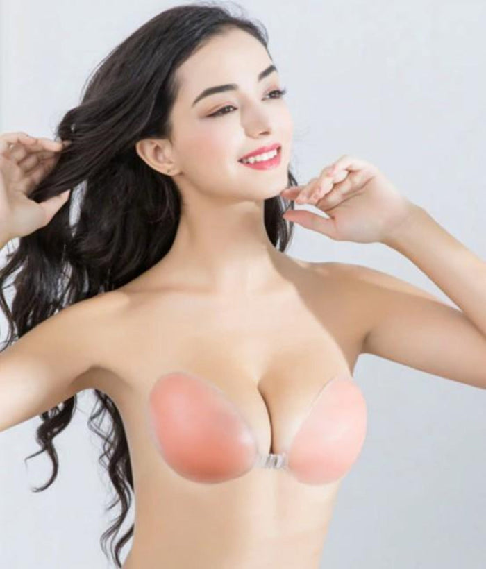 High-Quality Silicone Self-Adhesive Strapless Bra: pink, transparent strapless adhesive bra, minimal style