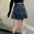 High Waisted Mini Denim Skirt for KPOP Lovers: dark blue, blue-gray denim mini skirt, casual, contemporary style