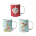 Holiday Mug Set: Bringing Joy, Love, and Peace to Your Coffee and Tea Rituals: red, light aqua Christmas holiday theme, carto