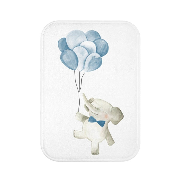 Home Accents Mat Featuring a Baby Elephant with Balloons: white, light blue elephant with balloons, cute watercolor cartoon s