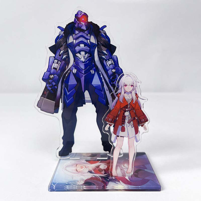 Honkai Star Rail Acrylic Standee: blue, purple two anime-style characters: a blue armored humanoid and a white-haired girl, a