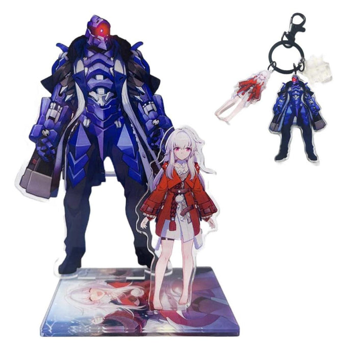 Honkai Star Rail Acrylic Standee: blue, purple two anime-style characters: a blue armored humanoid and a white-haired girl, a