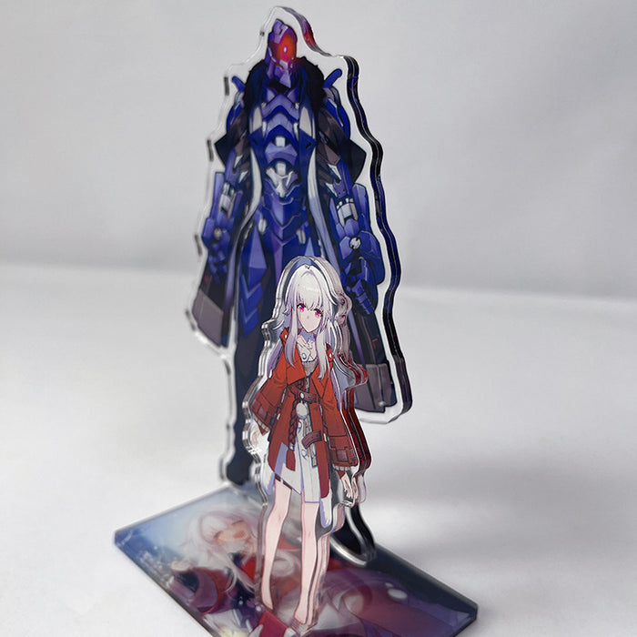 Honkai Star Rail Acrylic Standee: blue, purple two anime-style characters: a blue armored humanoid and a white-haired girl, a