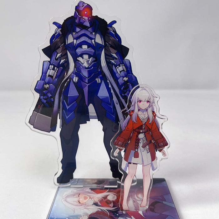 Honkai Star Rail Acrylic Standee: blue, purple two anime-style characters: a blue armored humanoid and a white-haired girl, a