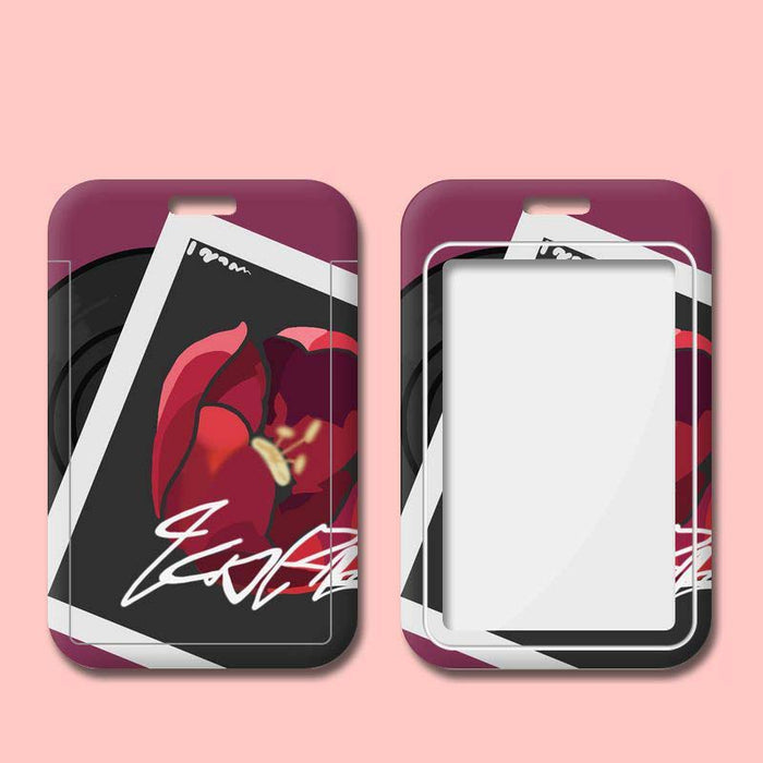Honkai Star Rail Badge Card Holder: red, white white fox character, kawaii cartoon style